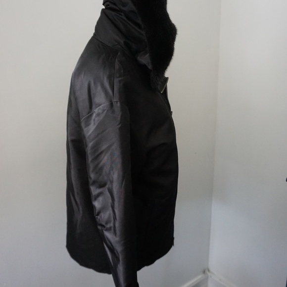 MONCLER Black Zipper Jacket Mink Fur Trim Lightweight - Picture 3 of 15